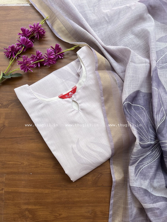 T320 Moonmist Linen Kurta Set (Top-Dupatta)