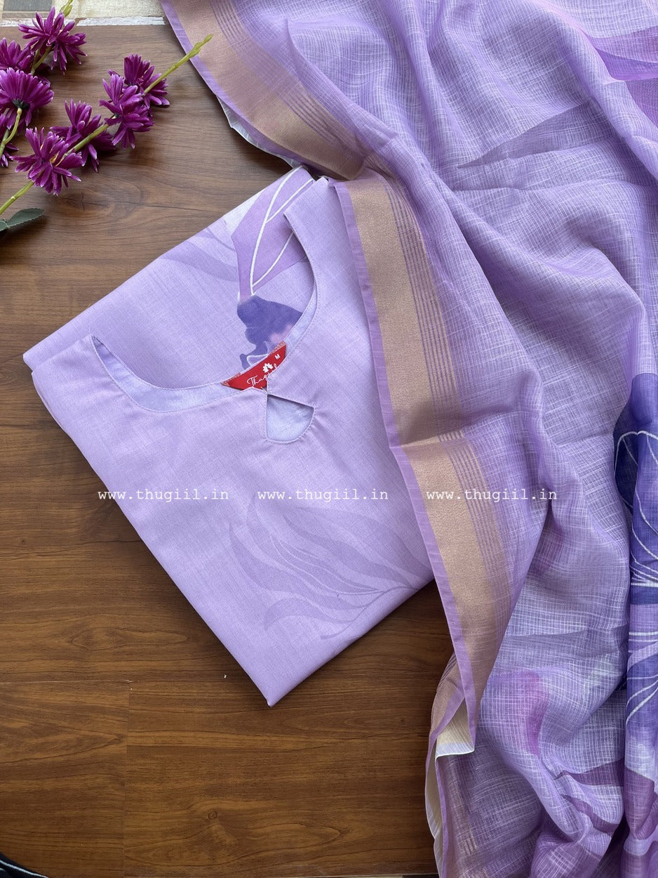 T319 Lilac Bliss Linen Kurta Set (Top-Dupatta)