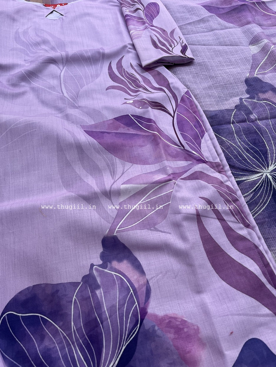 T319 Lilac Bliss Linen Kurta Set (Top-Dupatta)