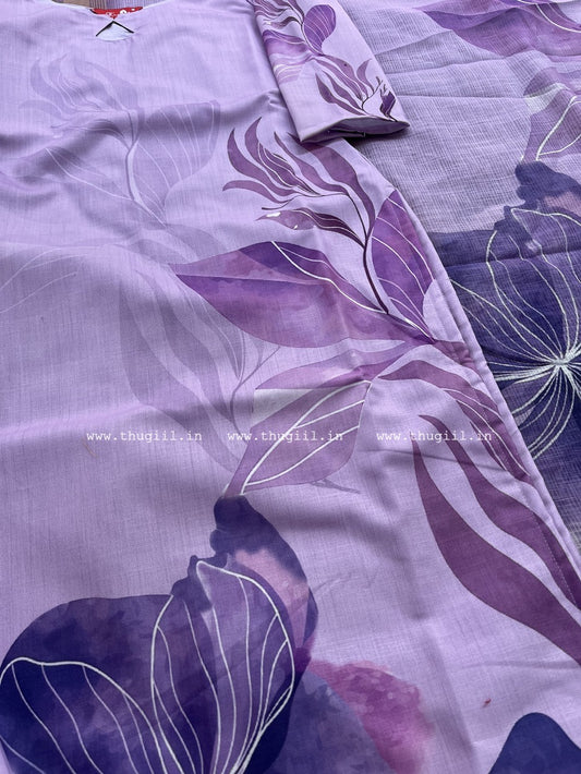 T319 Lilac Bliss Linen Kurta Set (Top-Dupatta)