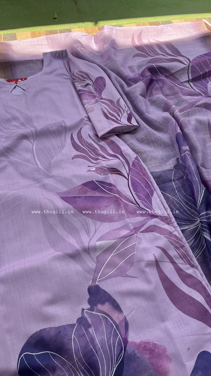 T319 Lilac Bliss Linen Kurta Set (Top-Dupatta)
