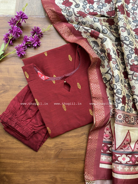 T324 Maroon Raw Silk Kurta Set