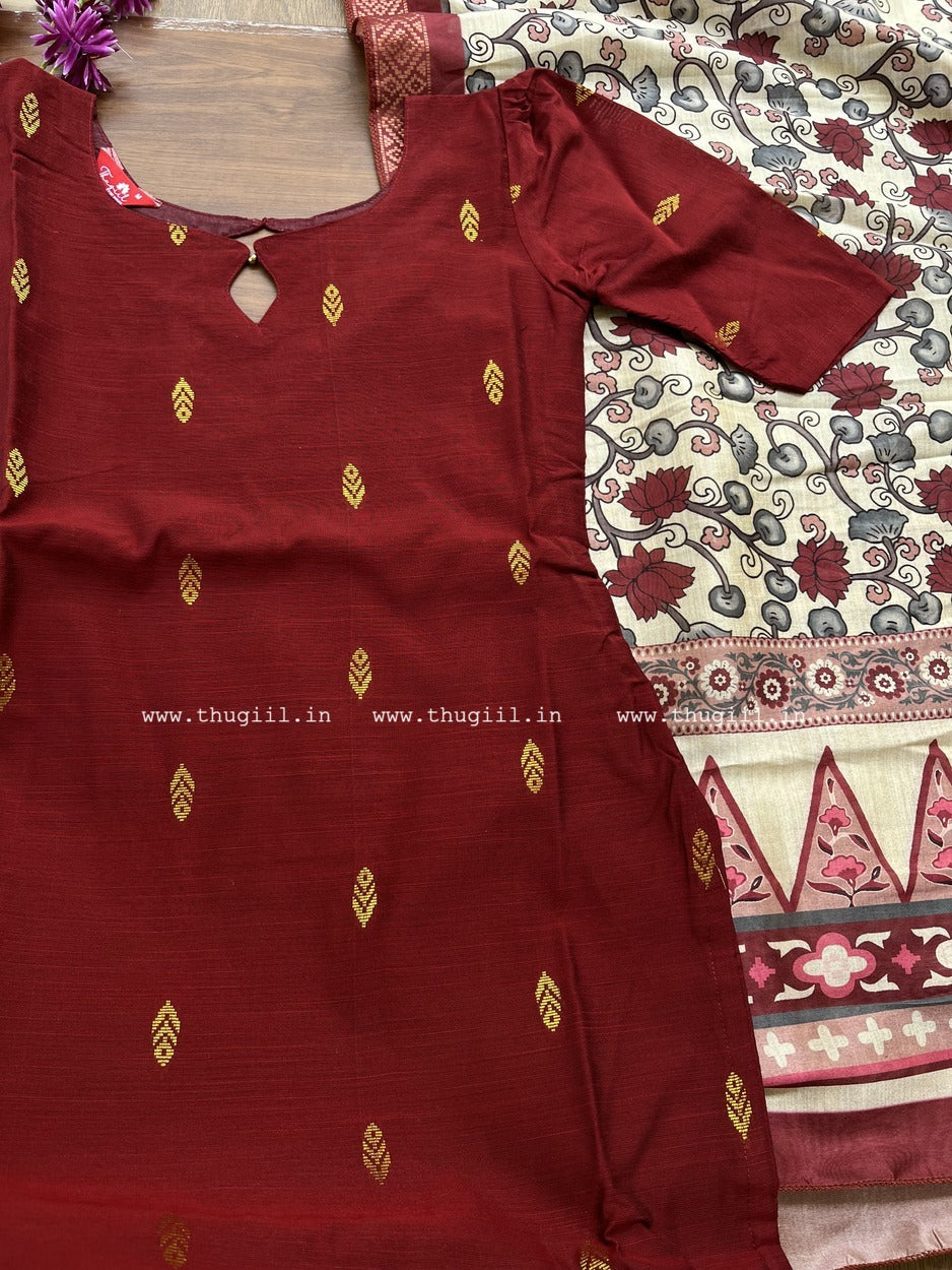 T324 Maroon Raw Silk Kurta Set