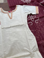 T318 Cream & Wine Kurta Set (Top-Dupatta)