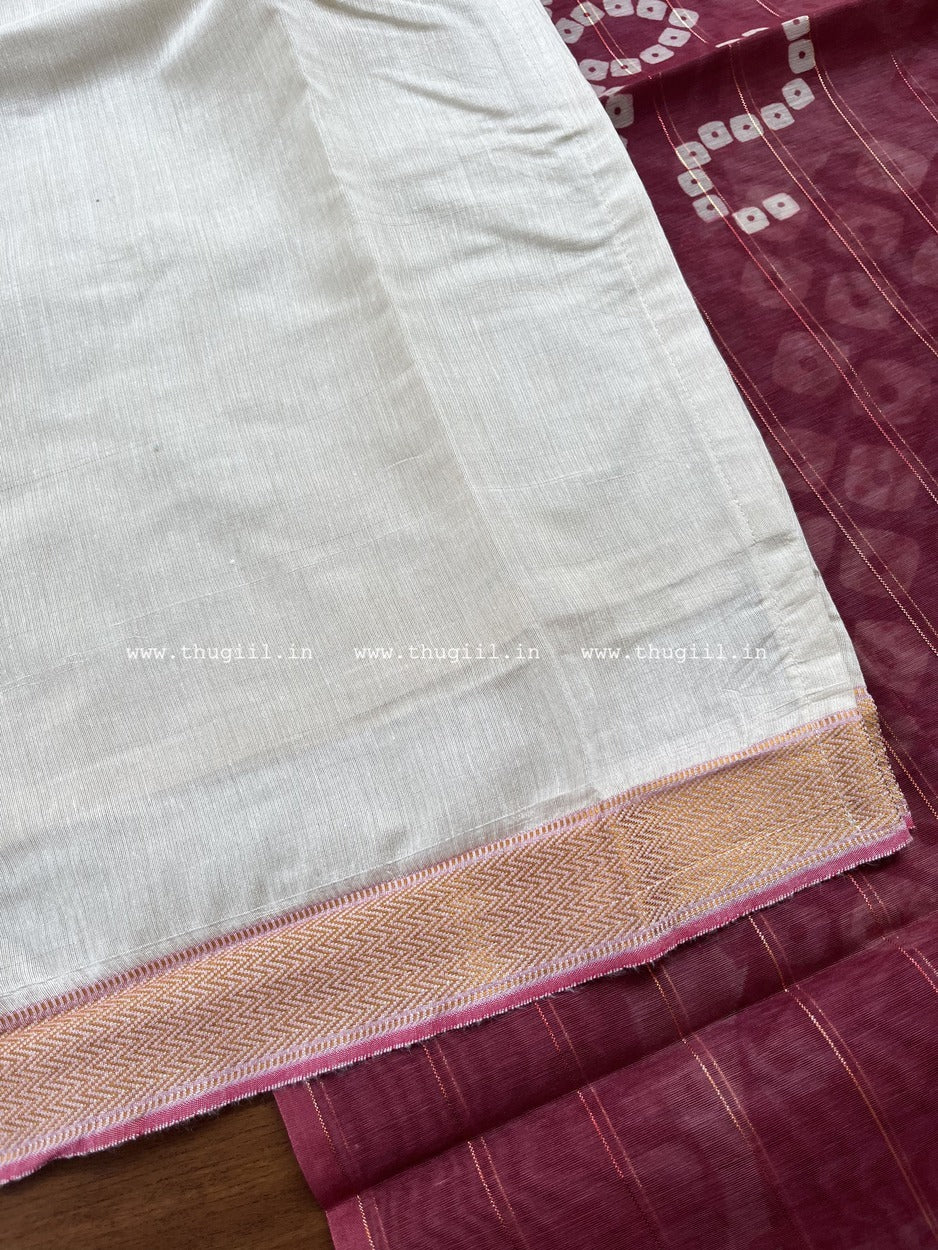 T318 Cream & Wine Kurta Set (Top-Dupatta)