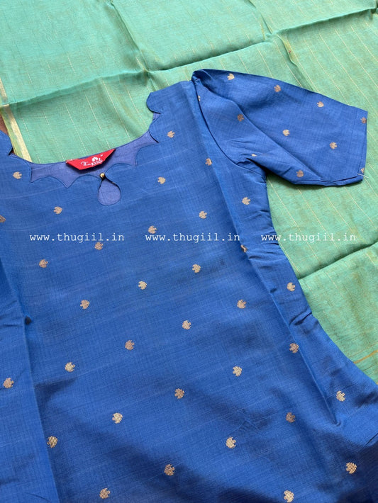 T317  Royal Blue Silk Kurta Set (Top-Dupatta)