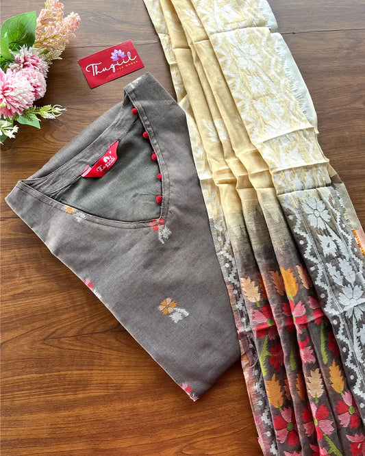 T205 Ready to Dispatch - Smoke Grey Kurta Set (Top-dupatta)