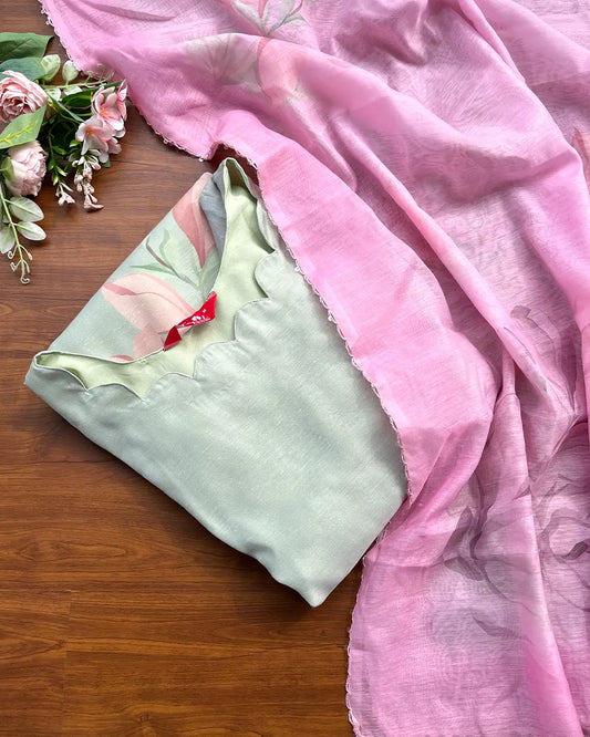 T213 Sage Blush Grace Kurta Set (Top-Dupatta ) (PREORDER 10-15 DAYS)