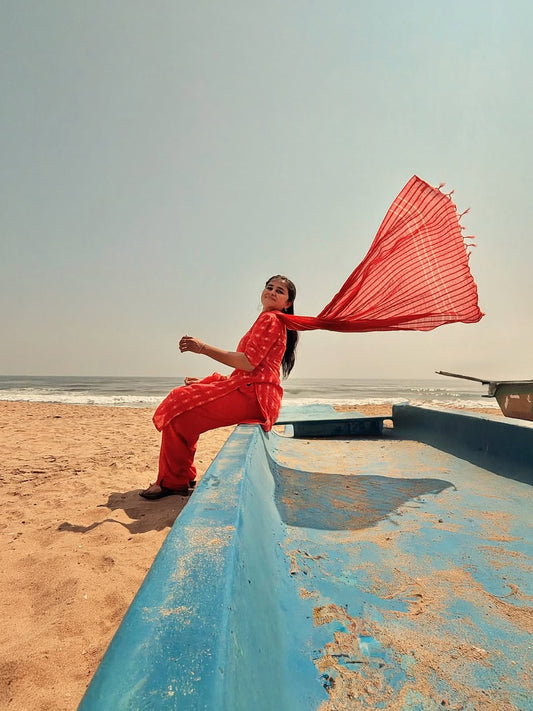T270 Red Lady Kurta Set