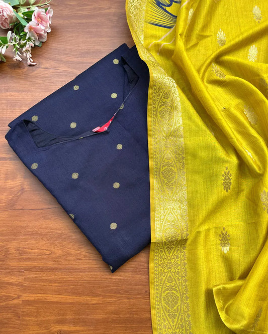 T212 Sapphire Elegance Silk Kurta Set (Top-Dupatta )