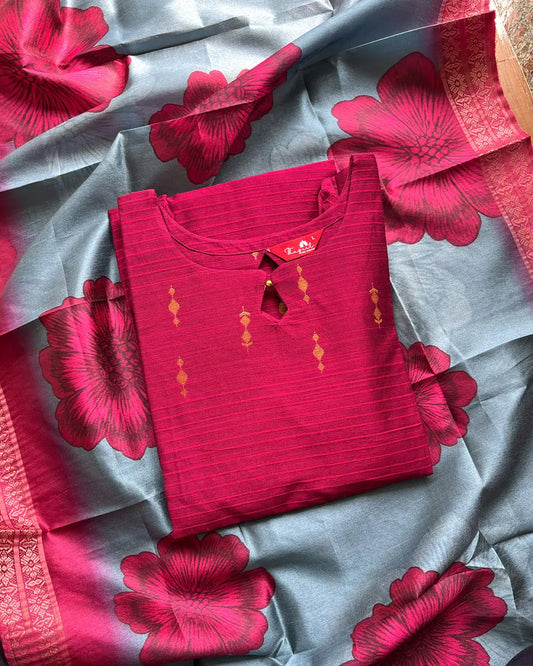 T226 READY TO DISPATCH - Berry Blush Silk Kurta Set (Top - Dupatta)