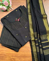 T234 Black Handloom Cotton Kurta Set