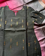 T225 Forest Dust Silk Kurta Set (Top - Dupatta)