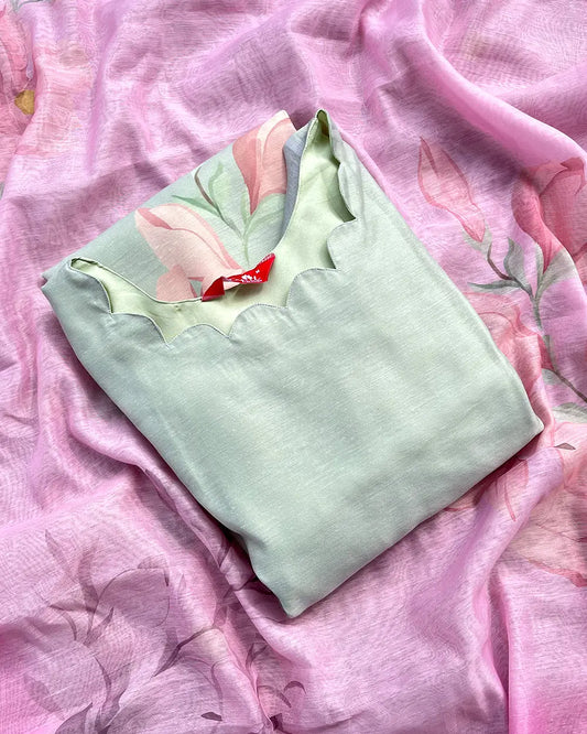 T213 Sage Blush Grace Kurta Set (Top-Dupatta ) (PREORDER 10-15 DAYS)