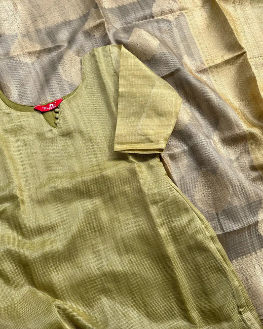 T215 Lime Kota Banaras Kurta Set (Top - Dupatta)
