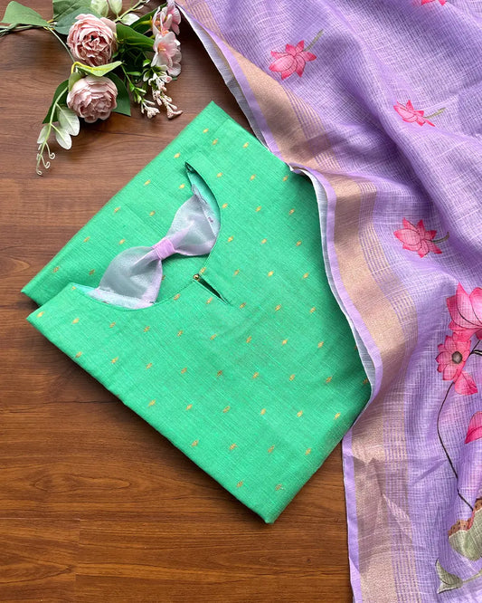 T228 Sea green Silk Kurta Set (Top - Dupatta)