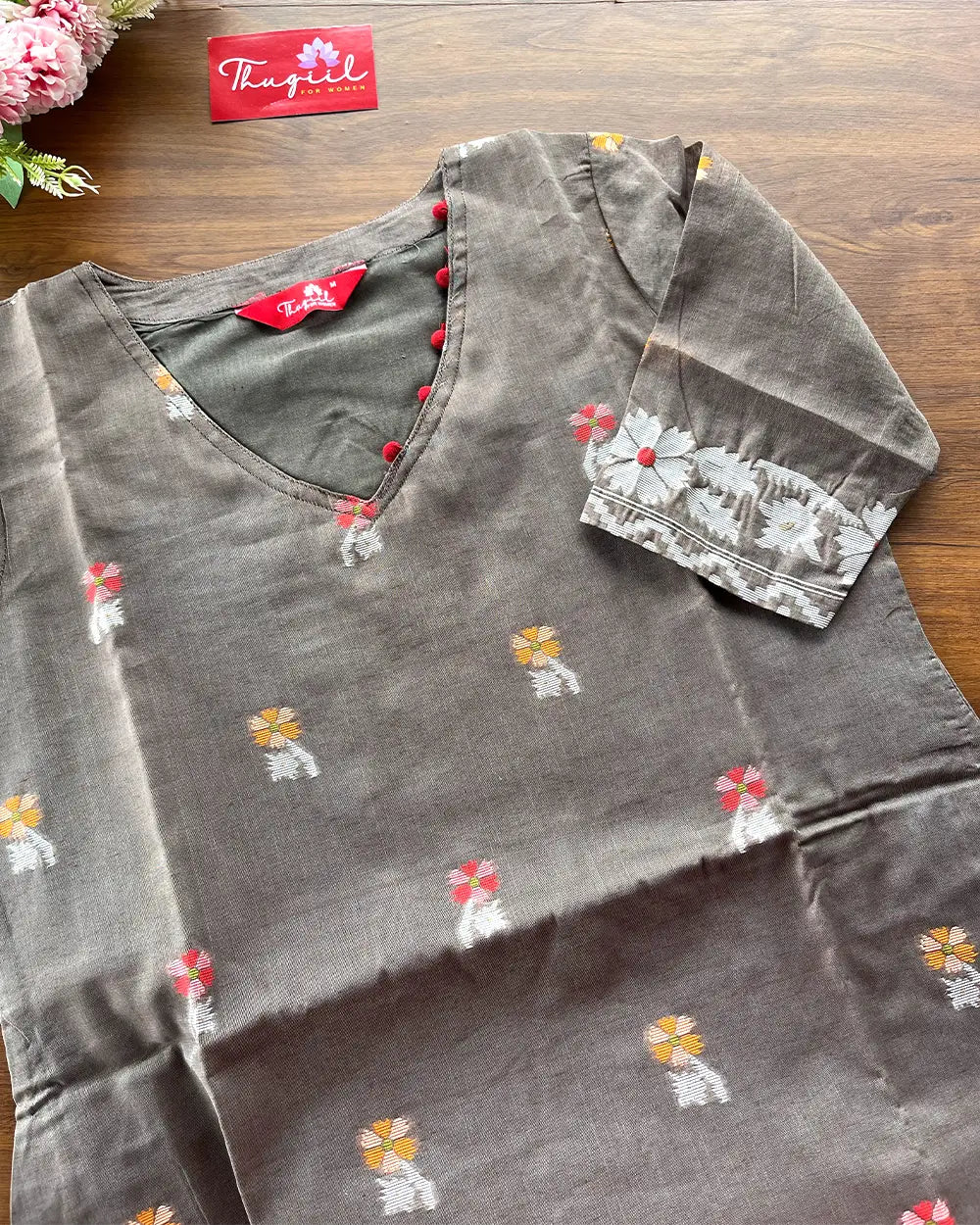 T205 Ready to Dispatch - Smoke Grey Kurta Set (Top-dupatta)