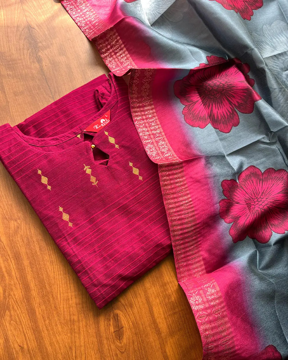 T226 READY TO DISPATCH - Berry Blush Silk Kurta Set (Top - Dupatta)
