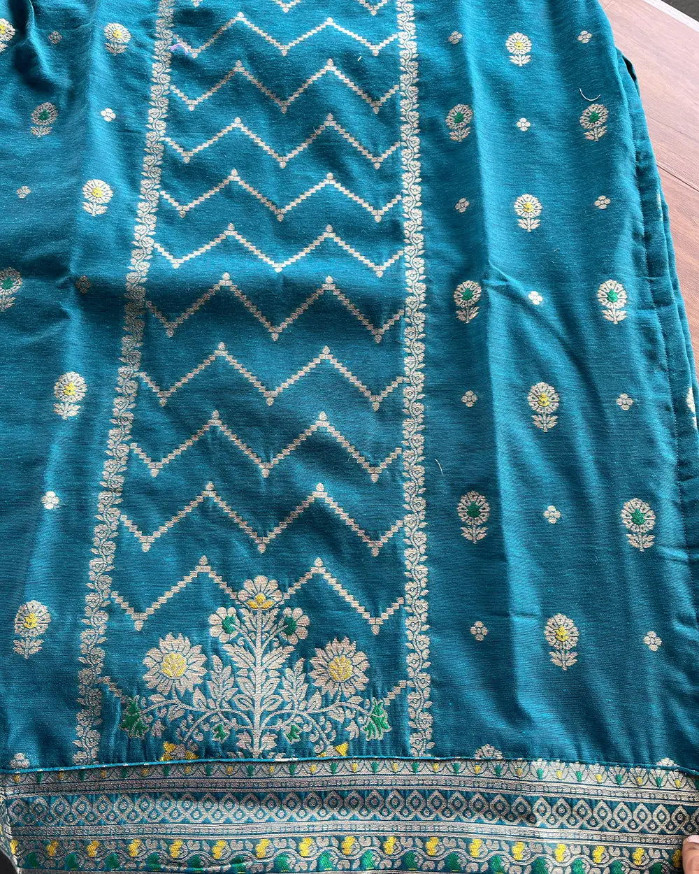 T185 Peacock Cotton Banaras Kurta Set (Top-Dupatta)