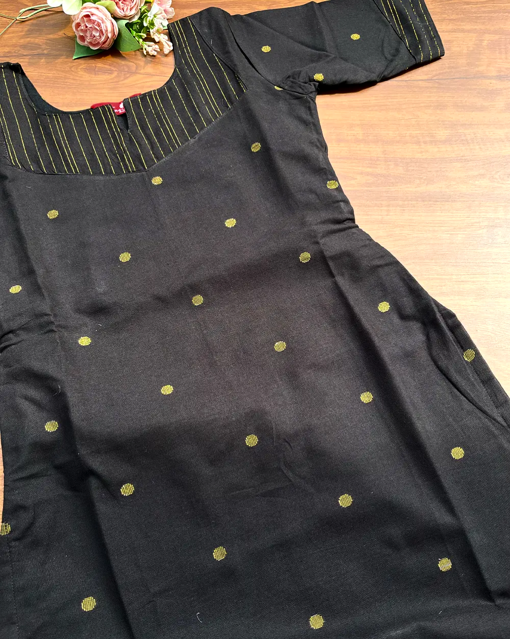T234 Black Handloom Cotton Kurta Set