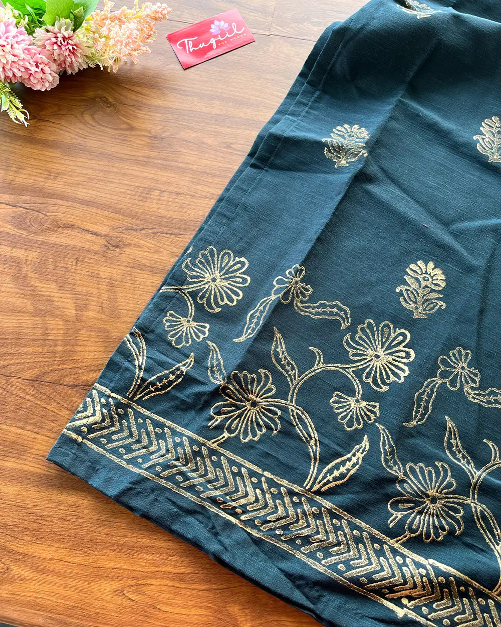 T203  Teal Gold Elegance Kurta Set (Top - Dupatta)