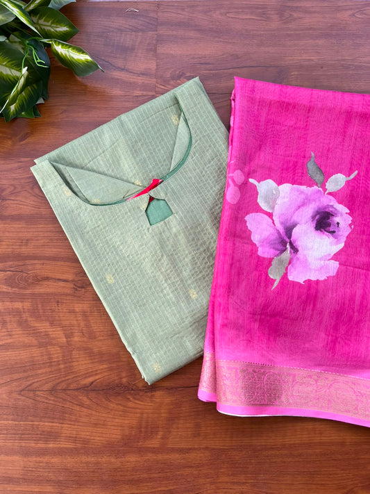 T490 Amrutha (Green) - Kurta Set (Top-Dupatta)
