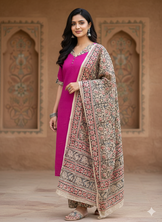 T179 Kalamkari Cotton Kurta Set