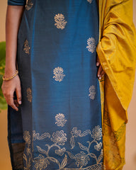 T203  Teal Gold Elegance Kurta Set (Top - Dupatta)