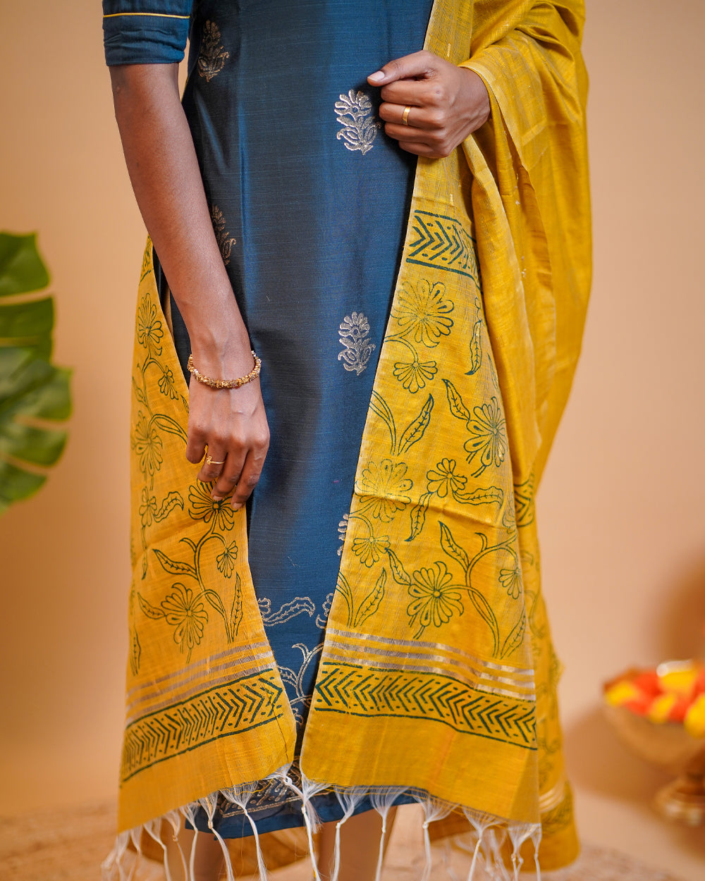 T203  Teal Gold Elegance Kurta Set (Top - Dupatta)