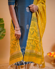 T203  Teal Gold Elegance Kurta Set (Top - Dupatta)