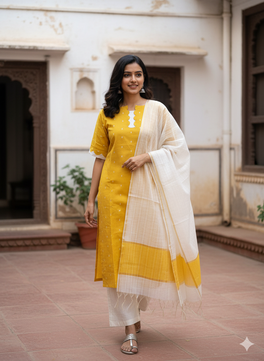 T181 Sunflower Yellow Butter Silk Kurta Set (Pre order 20-25 days)