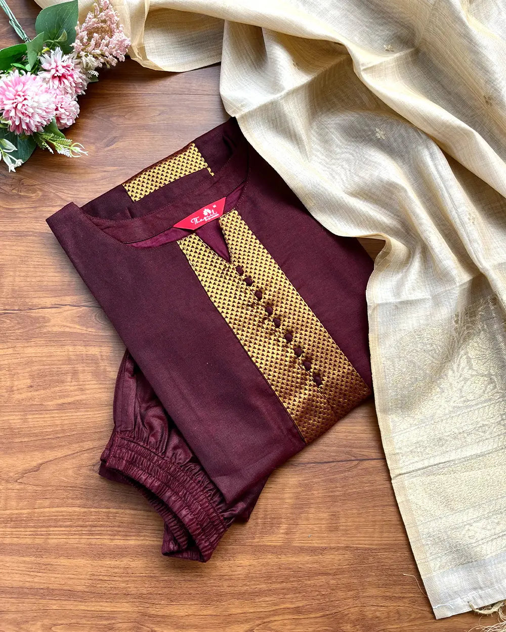 T231 Ready to Dispatch - Maroon Handloom Cotton Kurta Set