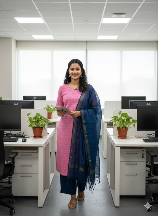 T174 Pink Handloom Cotton Kurta Set