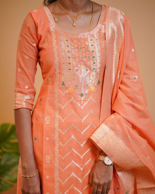 T204 Fanta Banaras Cotton Kurta Set (Top-dupatta)