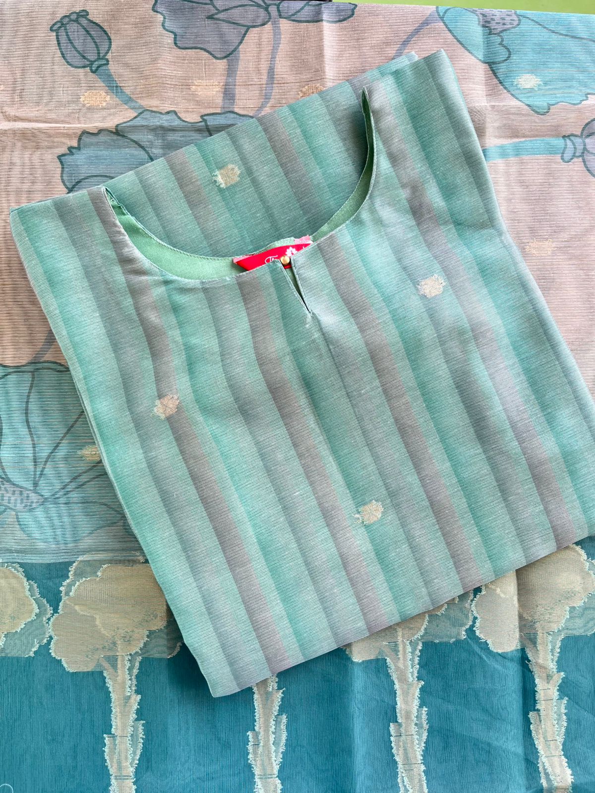 T077 Turquoise Soft Tissue Silk Kurta Set