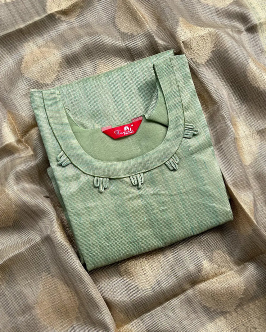 T217 Pista Green Kota Banaras Kurta Set (Top - Dupatta)