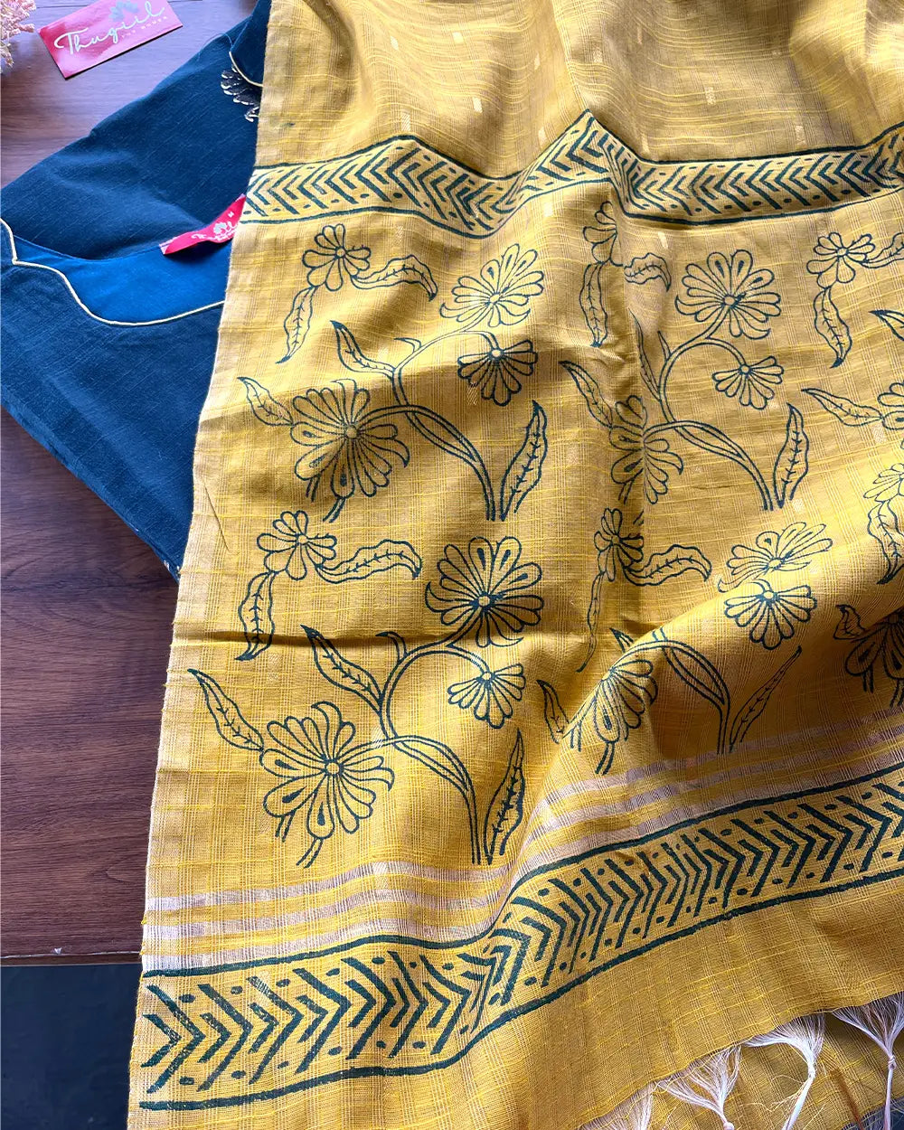 T203  Teal Gold Elegance Kurta Set (Top - Dupatta)