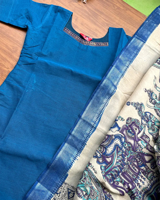T212 Kalamkari Rhythm Silk Kurta Set (Top - Dupatta)