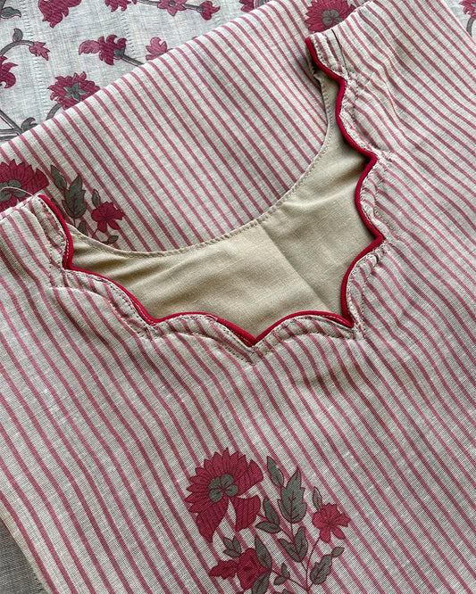 T079 Luxe - Red Chanderi - Floral jecard kurta set