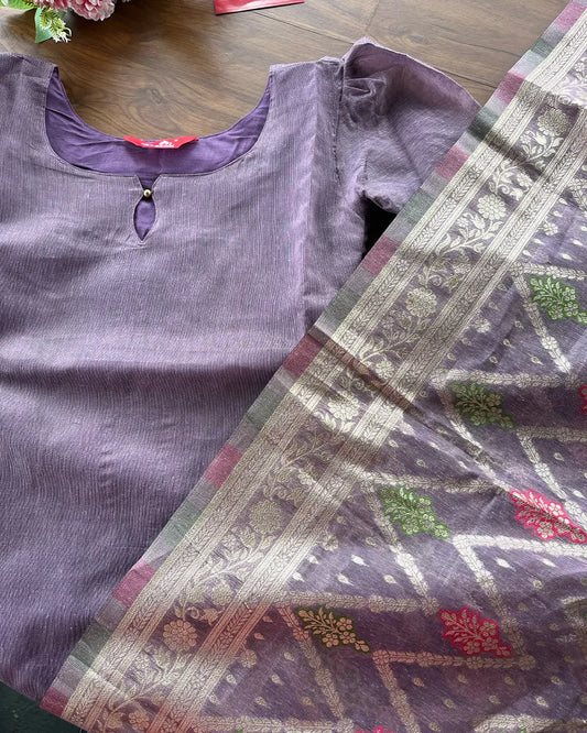 T229 Royal Violet Grace Kurta Set (Top - Dupatta)