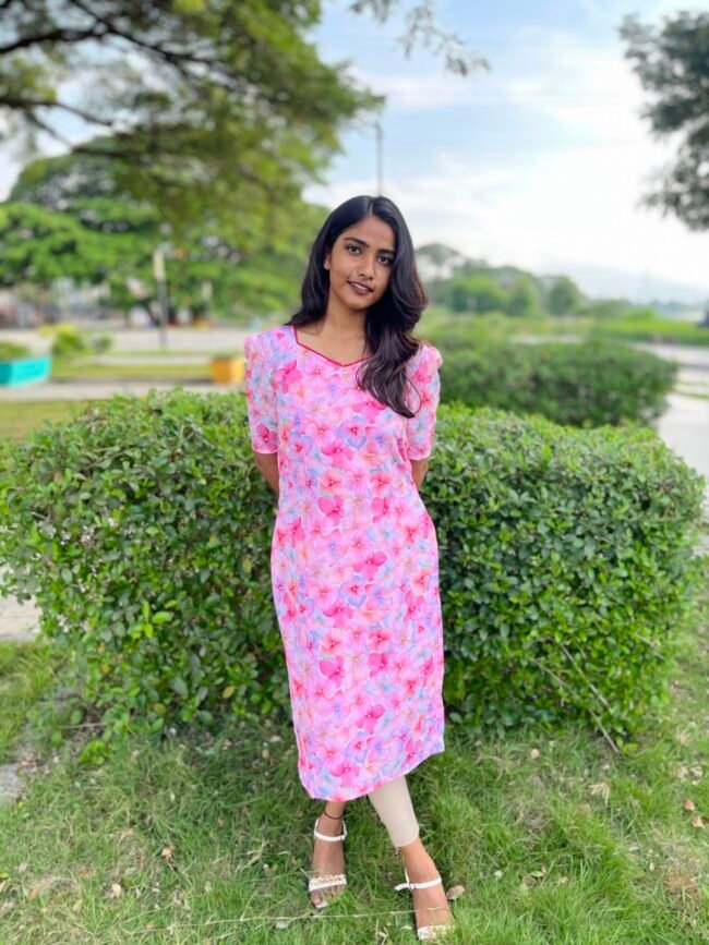 TK021 Pink Floral Cotton Kurta - Image 8