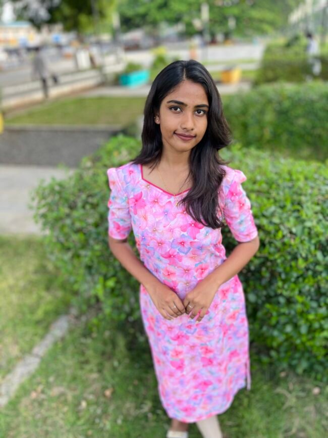 TK021 Pink Floral Cotton Kurta - Image 5