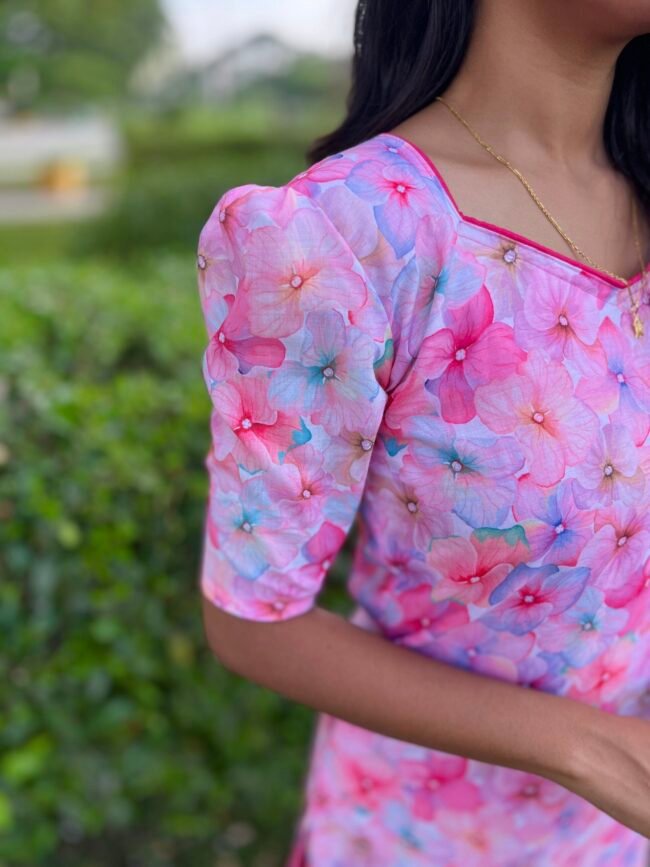 TK021 Pink Floral Cotton Kurta - Image 4