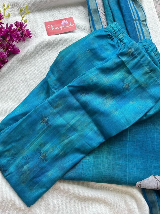 TKS019 Peacock linen cotton kurta set - Image 3