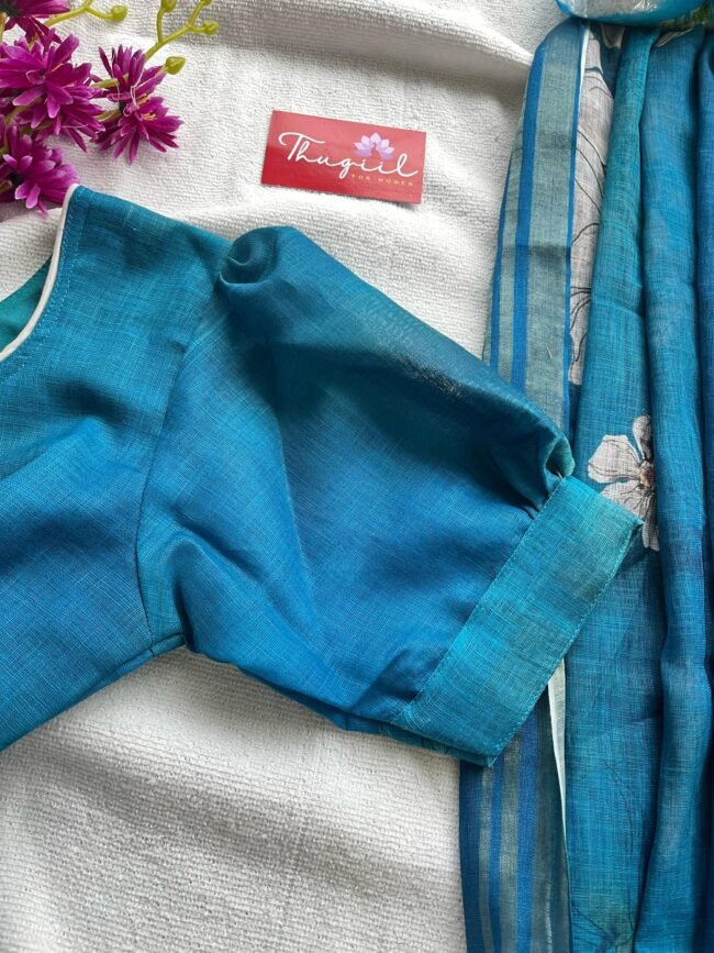 TKS019 Peacock linen cotton kurta set - Image 4