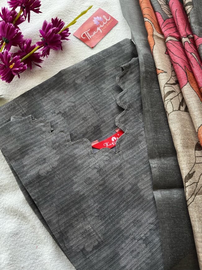 TKS023 Grey Jute Kurta Set - Image 2