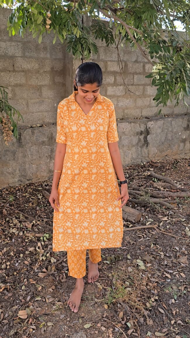 TCD004 Mustard yellow cotton kurta set - Image 2
