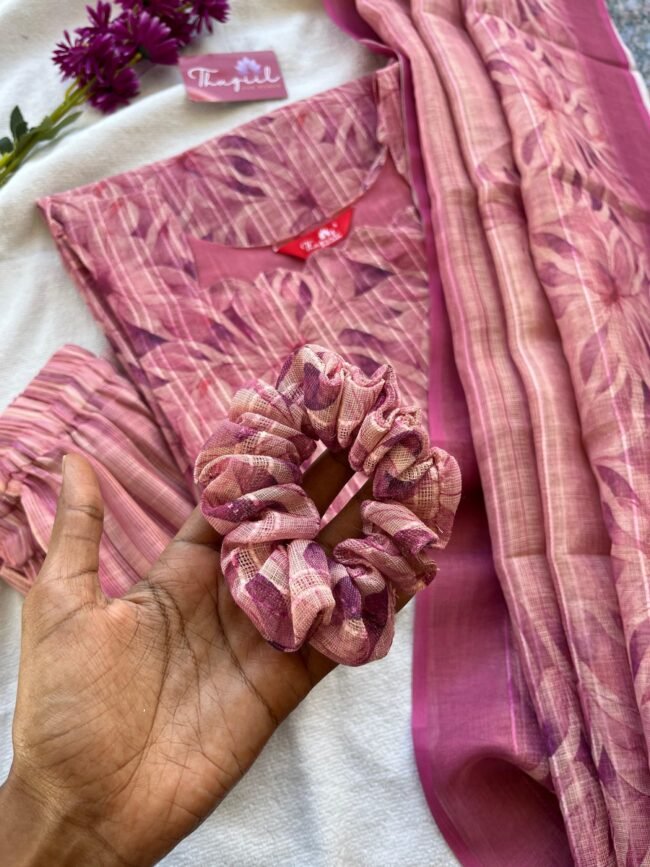 TKS029 Pink floral kota silk kurta set