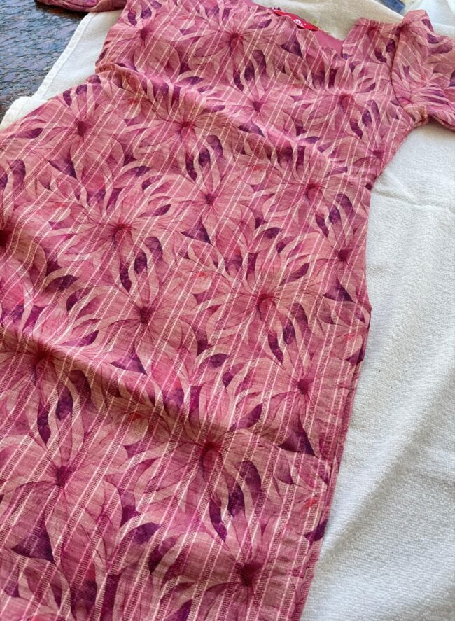 TKS029 Pink floral kota silk kurta set - Image 3