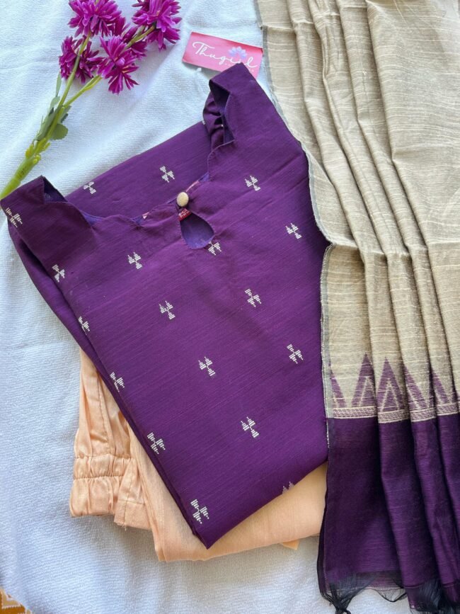 TKS039 Dark purple raw silk kurta set - Image 2
